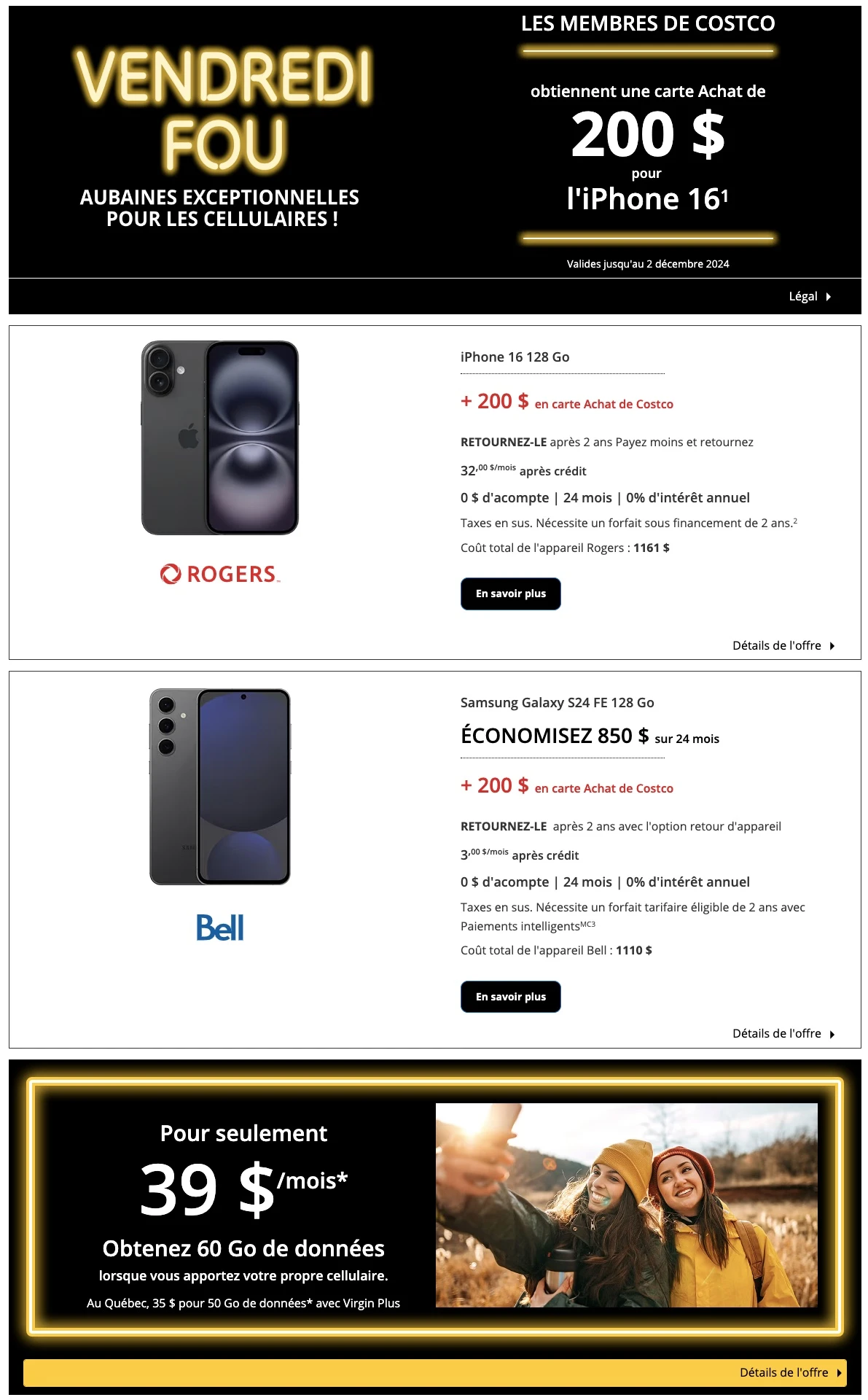 Rabais du Vendredi Fou  2024 sur les téléphones cellulaires chez Costco - Page 1